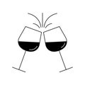 Cheers icon with two wine glasses. Toast and clinc glasses symbol. Vector illustration. Royalty Free Stock Photo